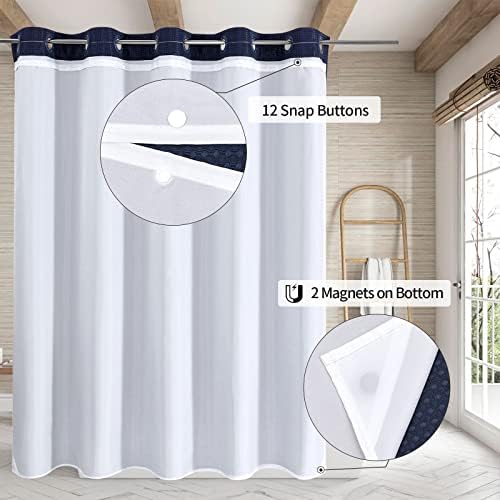 MitoVilla Navy Blue Waffle Shower Curtain Set