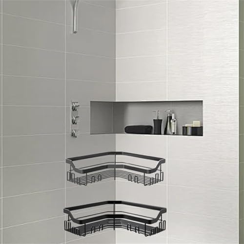 Corner Shower Caddy 2 Pcs No Drilling Black L