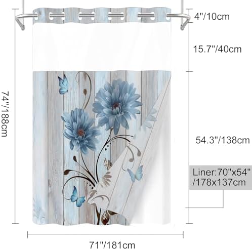 AZHM Rustic Blue Daisy Shower Curtain Set
