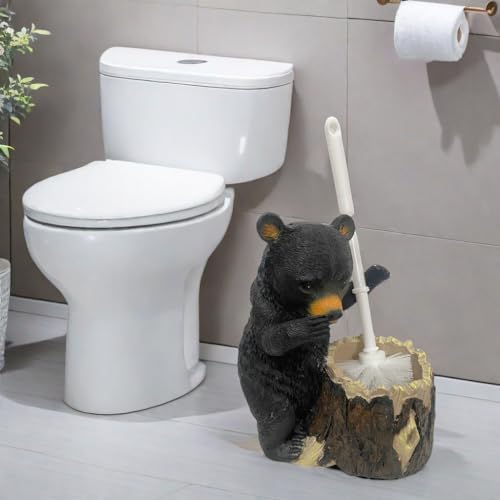 Whimsical Black Bear Toilet Brush Holder Set