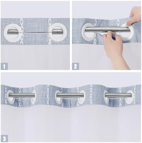 MitoVilla Farmhouse Shower Curtain Set with Window and Magnets - Blue 72 x 74
