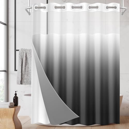 Nesphy No Hook Ombre Shower Curtain Set 71x74 Inch