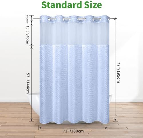 FrostBlue No Hook Boho Shower Curtain Set with Tufted Stripes