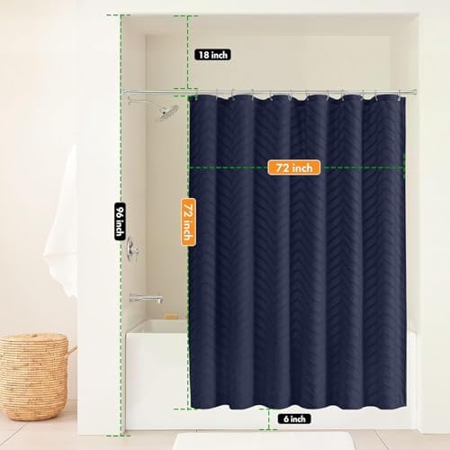 Navy Blue Tufted Chevron Shower Curtain Set