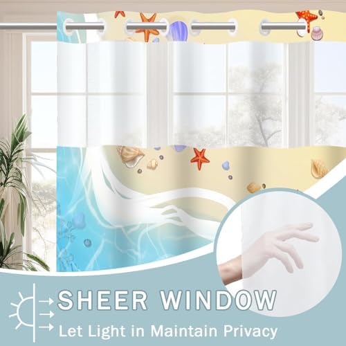 No Hook Beach Shower Curtain Set with Snap Liner 71x74 Inches