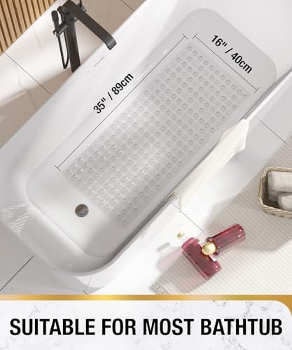 HITSLAM Non-Slip Bathtub Mat with Suction Cups 35x16 Inch