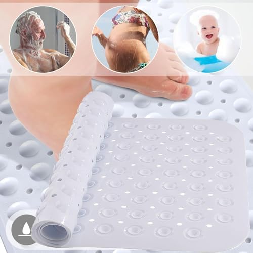 XKVUKXO Non-Slip Bath Mat with Suction Cups 394x157 Inch Grey