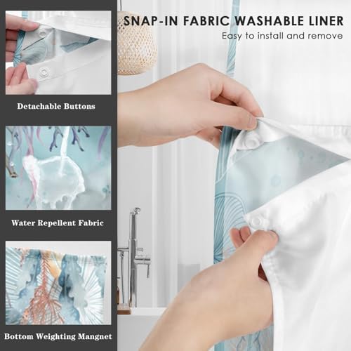 Nesphy No Hook Sea Turtles Shower Curtain Set