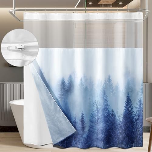 ORTIGIA Misty Forest Shower Curtain Set with Liner and Hooks 1