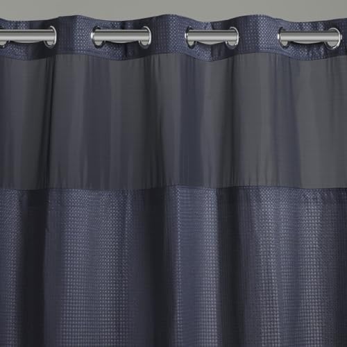 Hookless 3-in-1 Waffle Shower Curtain Set Navy 71 x 74