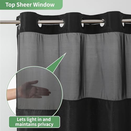 Black Slub Textured Shower Curtain Set with Snap-in Liner