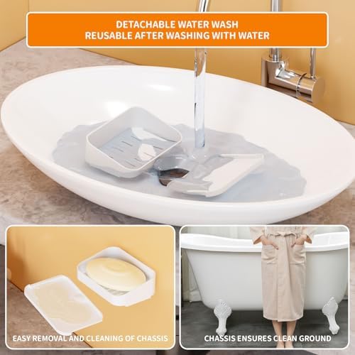 SUOXING Adhesive Soap Holder for Shower Wall White Plastic 2 Pack