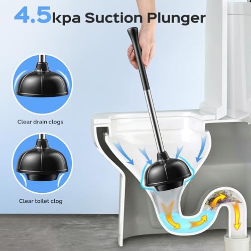 HAMITOR Toilet Plunger and Brush Set - 2 in 1 Heavy Duty Stainless Steel