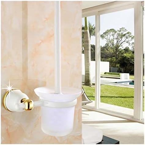 INPETS Porcelain Toilet Brush Holder with Brass Trim