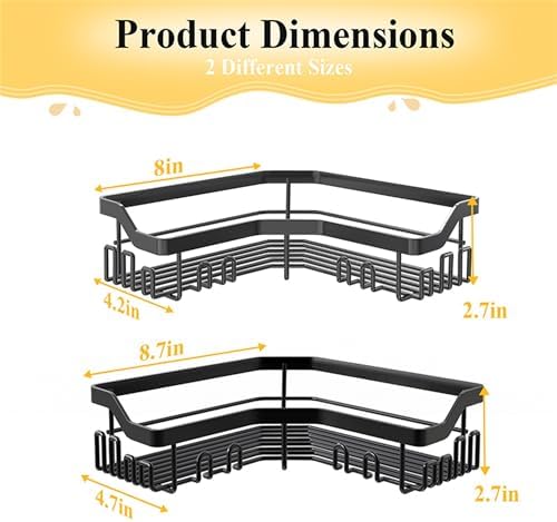 Corner Shower Caddy 2 Pcs No Drilling Black L