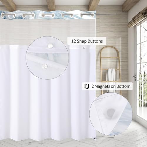 MitoVilla Blue Marble Shower Curtain Set 72x74 1