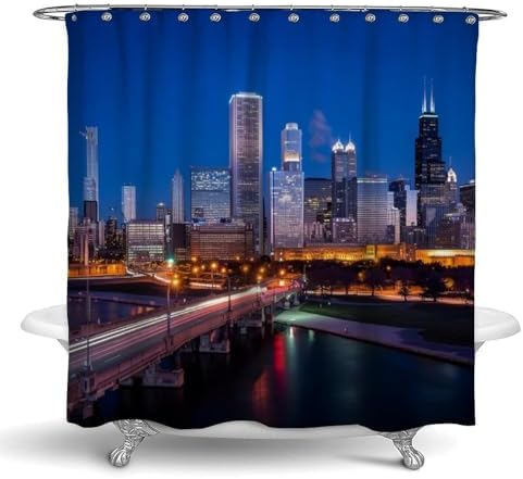 OXJOIIS USA Chicago City Skyline Art Shower Curtain Set