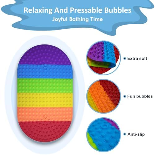 Tiamo Baby Bath Mat Non Slip with Rainbow Bubbles