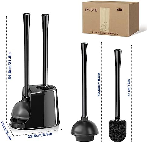 Trenti Toilet Plunger and Brush Set with Holder 2 Pack Black
