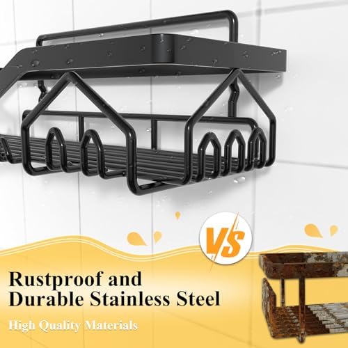 Wall Mounted Shower Caddy Organizer 3 Pcs No Drilling Black L