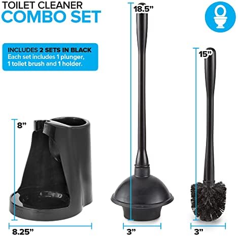 Toilet Plunger and Brush Set - 2 Pack Black