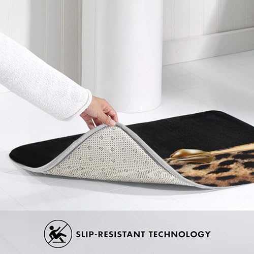 Uphome Leopard Print Bath Mat - Slip Resistant Washable 75x45cm