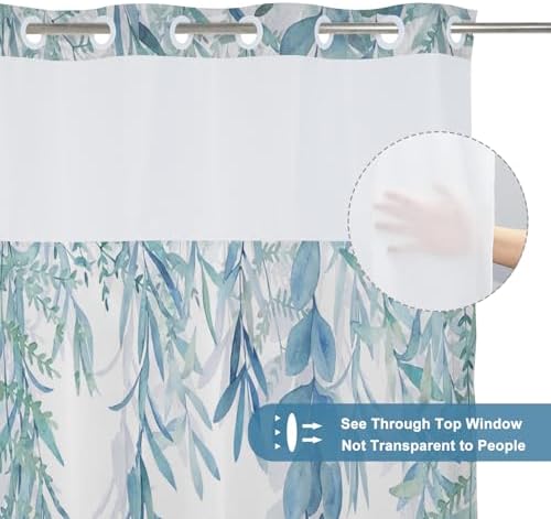 AWERT Double Layer Shower Curtain Set with Snap Liner Sage Green