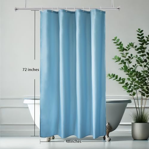 AooHome 48x72 inch Shower Liner with Hooks and Weighted Hem - Blue