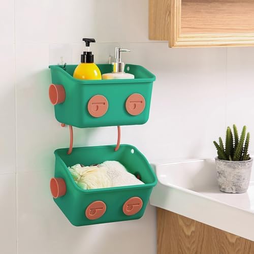 Shower Storage Basket With Hooks No Drilling Grey Organizer