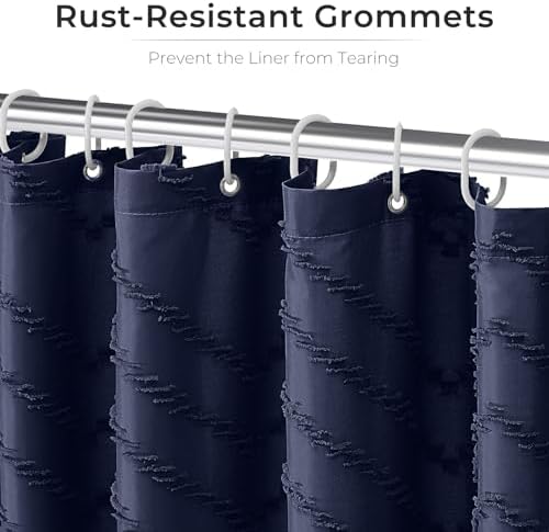 Navy Blue Tufted Chevron Shower Curtain Set