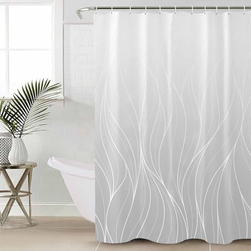 ZOE GARDEN Grey Striped Gradient Shower Curtain Set with Hooks 72x96