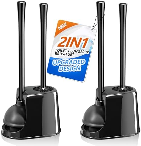 Trenti Toilet Plunger and Brush Set with Holder 2 Pack Black