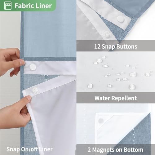 Eachope No Hook Shower Curtain Set with Tassels Blue 71x86