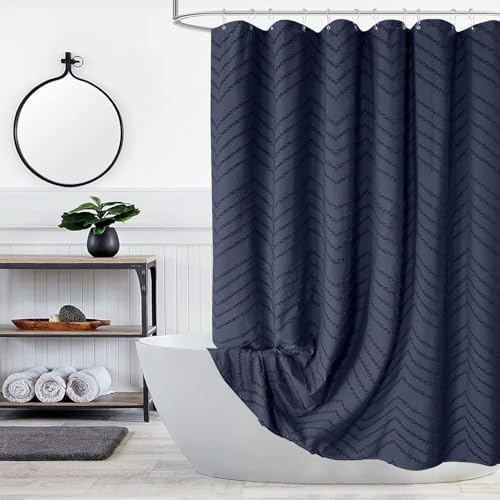 Navy Blue Tufted Chevron Shower Curtain Set