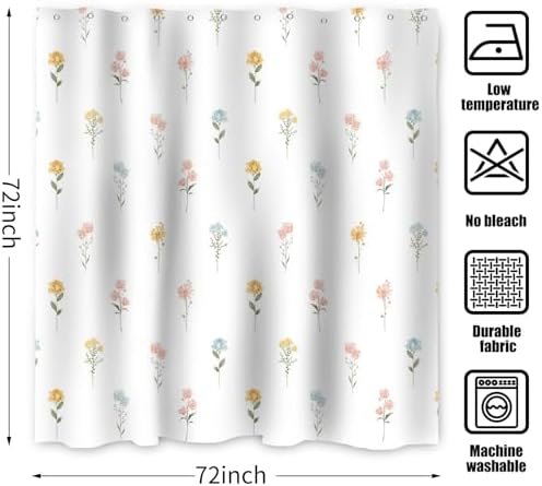 Floral Shower Curtain with Hooks and Waterproof Design