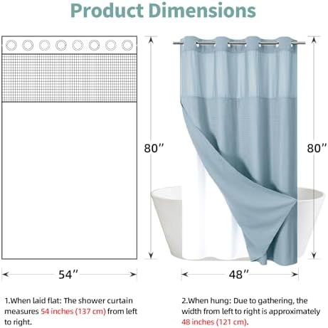 Teal Waffle Weave Shower Curtain Set with Snap-In Liner No Hooks