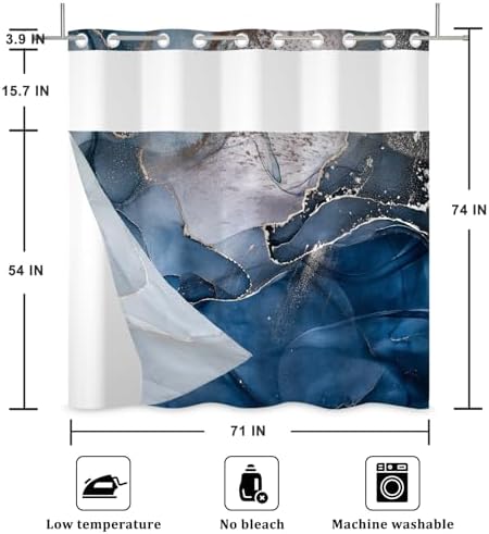 Baocicco Double Layer Blue Marble Shower Curtain Set