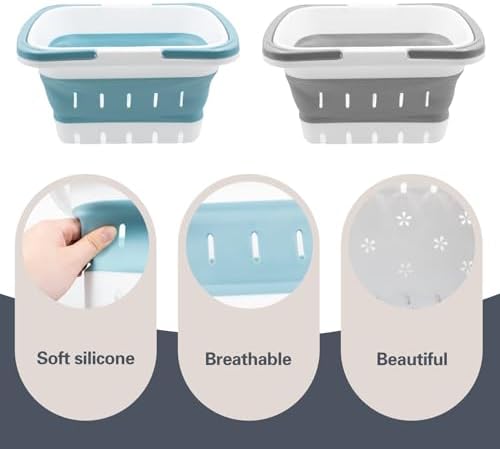 2 PCS Foldable Shower Caddy Baskets Grey and Blue