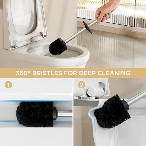 FORIOUS Toilet Brush and Holder Set with 2 Brush Heads