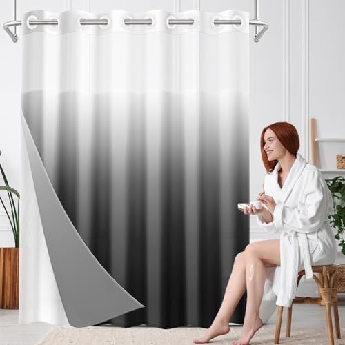 Nesphy No Hook Ombre Shower Curtain Set 71x74 Inch
