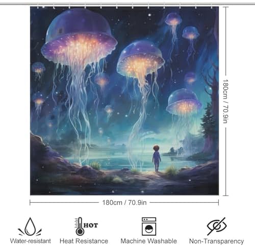 Blue Jellyfish Shower Curtain Set with 12 Hooks 72x72in