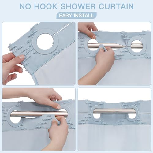 Boho FogBlue Woven Fabric Shower Curtain 72x74