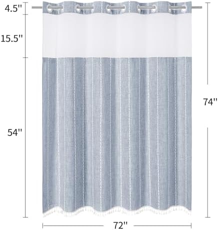MitoVilla Farmhouse Shower Curtain Set with Window and Magnets - Blue 72 x 74