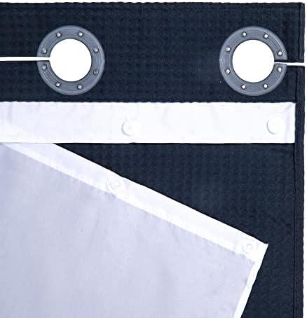 River Dream Navy Blue Waffle Weave Shower Curtain Set
