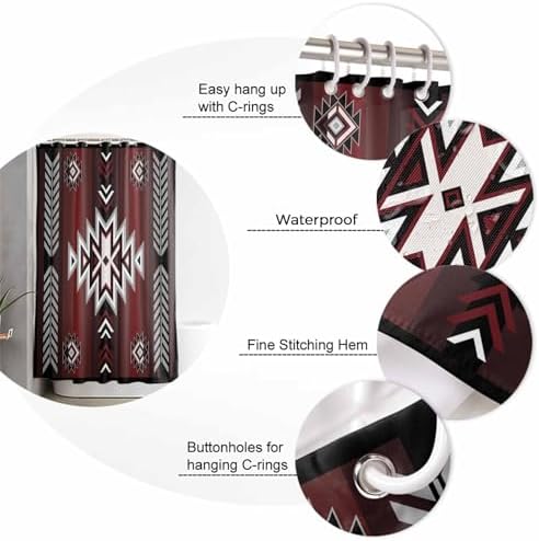 ZOE GARDEN Red Black Aztec Shower Curtain Set