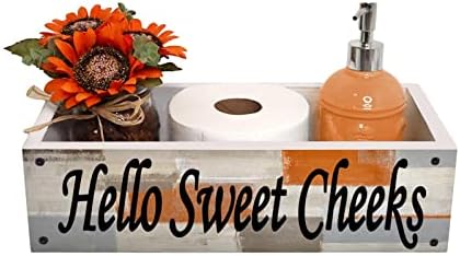Lnond Rustic Wooden Toilet Paper Basket with Handles Orange