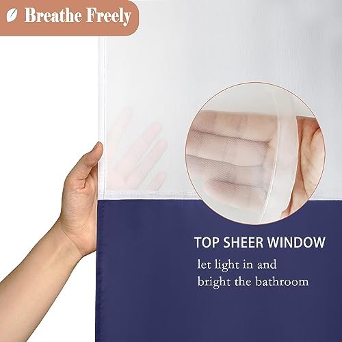 UFRIDAY Navy Blue Shower Curtain with Window and 12 Hooks 1