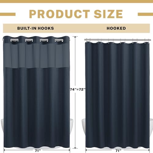 WONICY No Hook Shower Curtain Set with Liner Navy 71x74