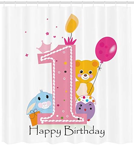 Ambesonne 1st Birthday Shower Curtain Set with Hooks