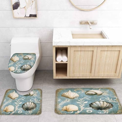 ZOE GARDEN Blue Brown Coastal Bathroom Set with Shower Curtain and Rug
